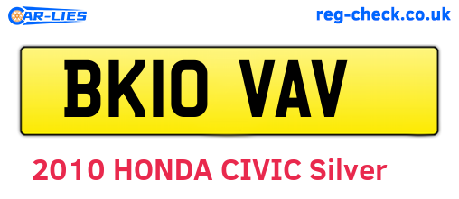 BK10VAV are the vehicle registration plates.