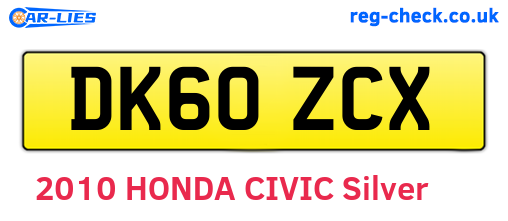 DK60ZCX are the vehicle registration plates.