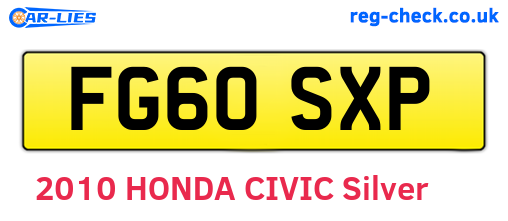FG60SXP are the vehicle registration plates.
