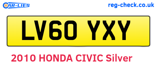 LV60YXY are the vehicle registration plates.