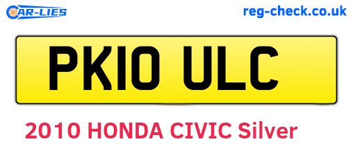 PK10ULC are the vehicle registration plates.
