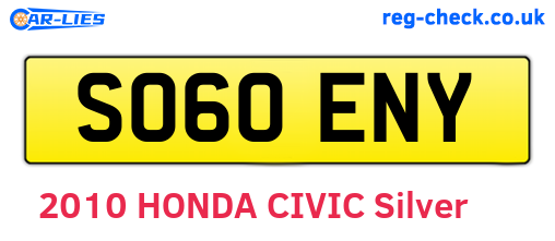 SO60ENY are the vehicle registration plates.