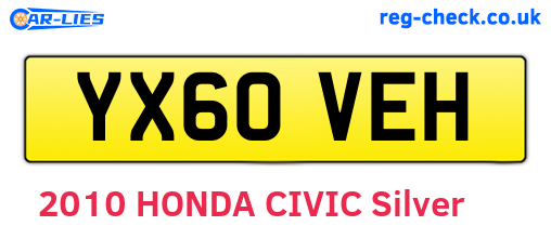 YX60VEH are the vehicle registration plates.