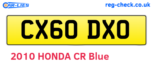CX60DXO are the vehicle registration plates.