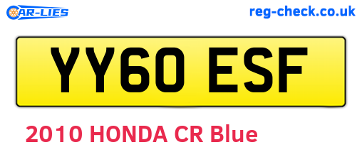 YY60ESF are the vehicle registration plates.