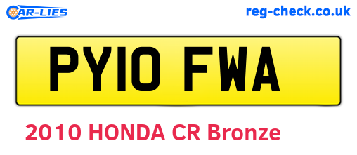 PY10FWA are the vehicle registration plates.
