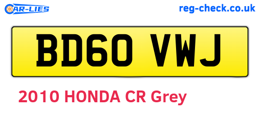 BD60VWJ are the vehicle registration plates.