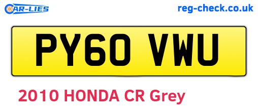 PY60VWU are the vehicle registration plates.