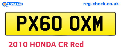 PX60OXM are the vehicle registration plates.