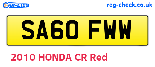 SA60FWW are the vehicle registration plates.