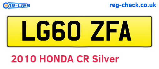 LG60ZFA are the vehicle registration plates.