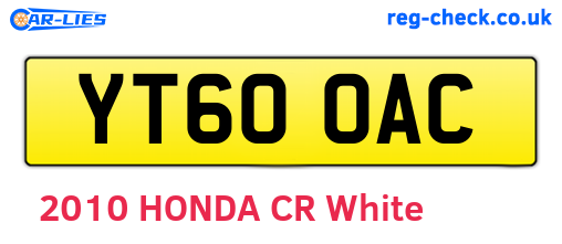 YT60OAC are the vehicle registration plates.