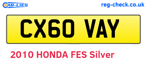 CX60VAY are the vehicle registration plates.