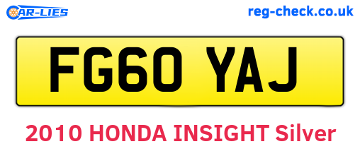 FG60YAJ are the vehicle registration plates.