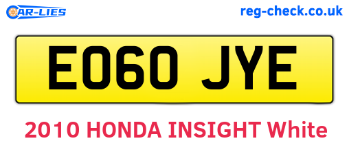 EO60JYE are the vehicle registration plates.