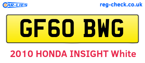 GF60BWG are the vehicle registration plates.