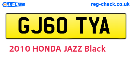 GJ60TYA are the vehicle registration plates.