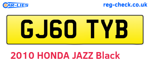 GJ60TYB are the vehicle registration plates.