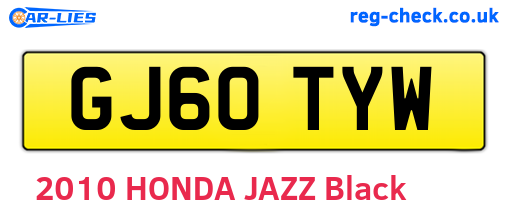 GJ60TYW are the vehicle registration plates.