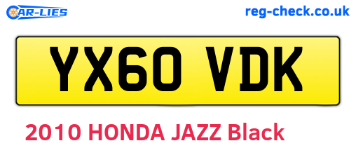 YX60VDK are the vehicle registration plates.