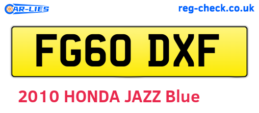 FG60DXF are the vehicle registration plates.