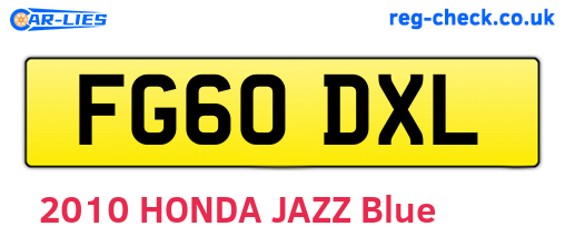 FG60DXL are the vehicle registration plates.
