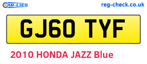 GJ60TYF are the vehicle registration plates.