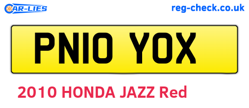 PN10YOX are the vehicle registration plates.