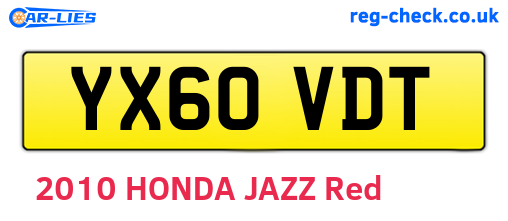 YX60VDT are the vehicle registration plates.