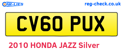 CV60PUX are the vehicle registration plates.