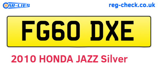 FG60DXE are the vehicle registration plates.