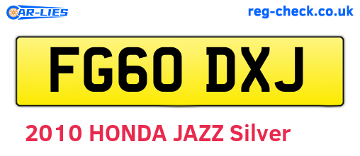 FG60DXJ are the vehicle registration plates.