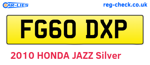 FG60DXP are the vehicle registration plates.
