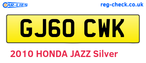 GJ60CWK are the vehicle registration plates.
