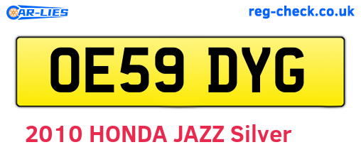 OE59DYG are the vehicle registration plates.