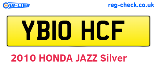 YB10HCF are the vehicle registration plates.