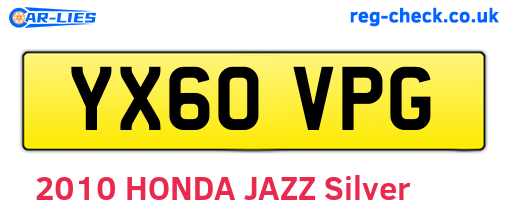 YX60VPG are the vehicle registration plates.