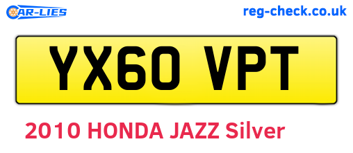 YX60VPT are the vehicle registration plates.