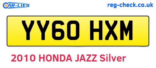 YY60HXM are the vehicle registration plates.