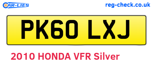 PK60LXJ are the vehicle registration plates.