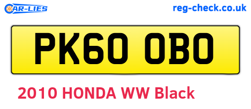 PK60OBO are the vehicle registration plates.