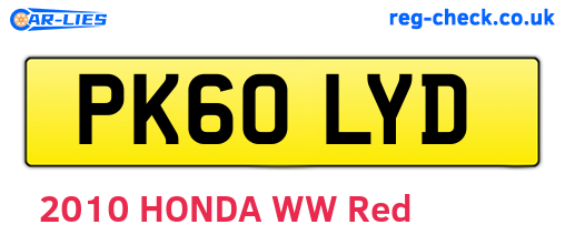 PK60LYD are the vehicle registration plates.