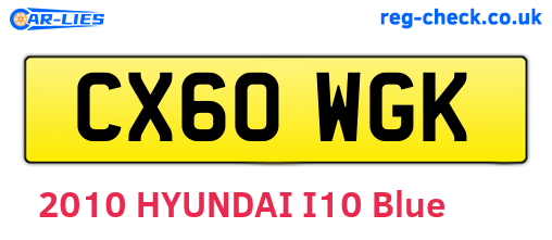 CX60WGK are the vehicle registration plates.