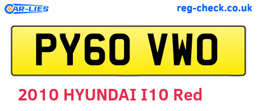 PY60VWO are the vehicle registration plates.