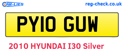 PY10GUW are the vehicle registration plates.