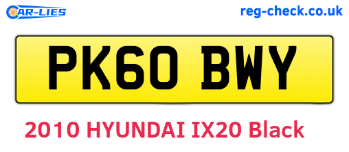 PK60BWY are the vehicle registration plates.