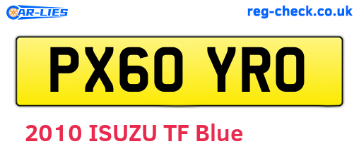 PX60YRO are the vehicle registration plates.