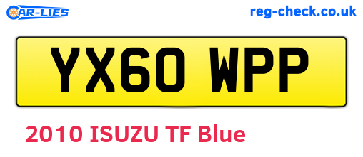 YX60WPP are the vehicle registration plates.