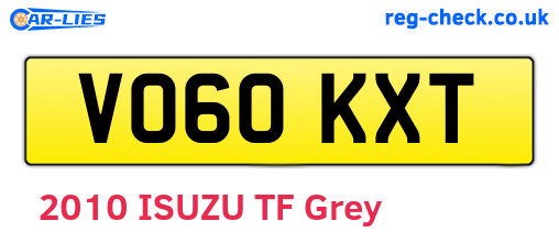 VO60KXT are the vehicle registration plates.