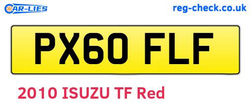 PX60FLF are the vehicle registration plates.